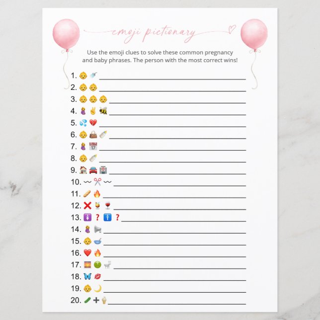 Double Sided Pink Balloon Emoji Pictionary Game (Front)
