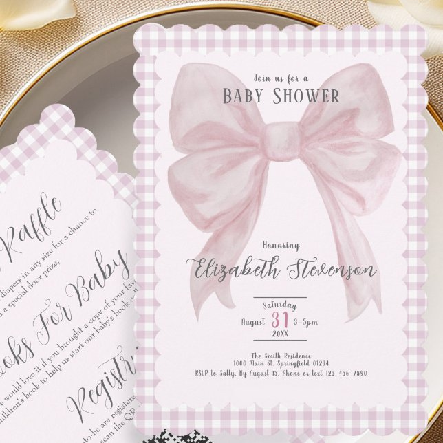 Double Sided Pink Bow Girly Baby Shower Invitation (Creator Uploaded)