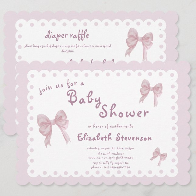Double Sided Pink Bows Baby Shower Invitation (Creator Uploaded)