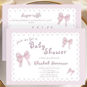 Double Sided Pink Bows Baby Shower Invitation