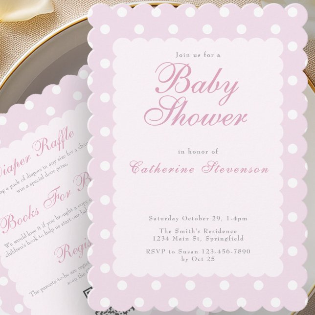 Double Sided Pink Dots Baby Shower Invitation  (Creator Uploaded)