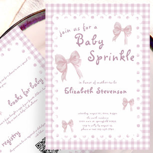 Double Sided Pink Gingham Baby Sprinkle Invitation