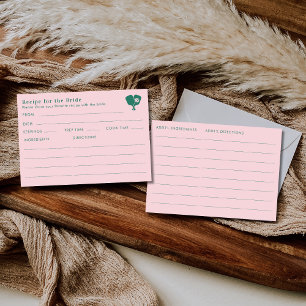 Double Sided Pink Green Bridal Shower Recipe  Enclosure Card