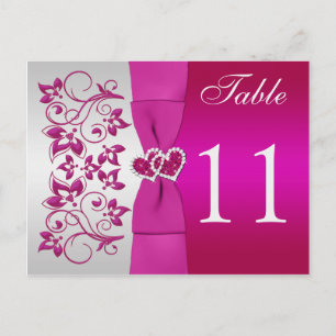 Double-sided Pink, Silver Floral Table Number Card