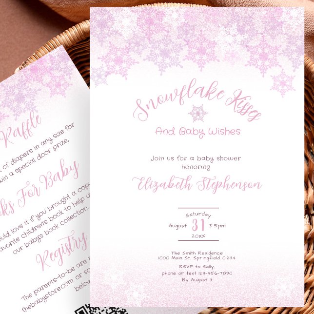 Double Sided Pink Snowflake Baby Shower Invitation (Creator Uploaded)