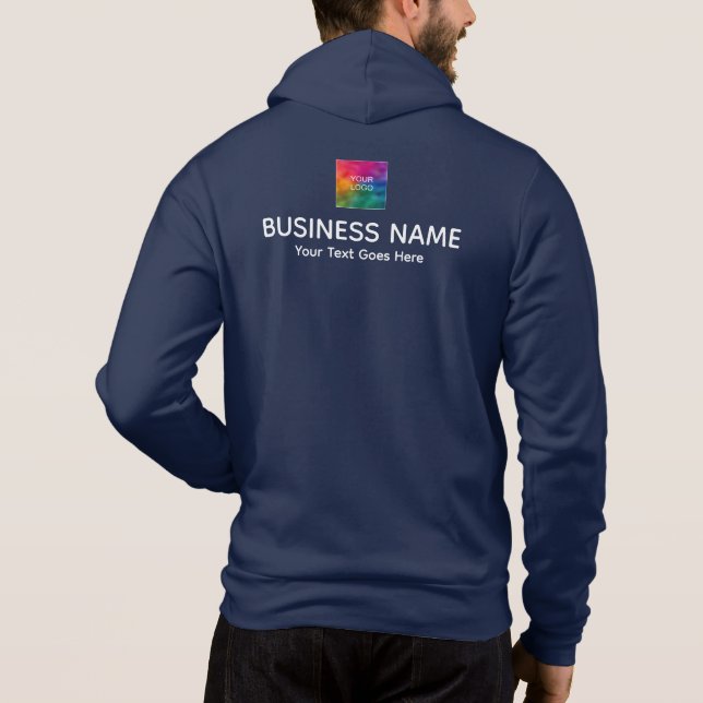 Double Sided Print Add Logo Men's Navy Blue Hoodie (Back)