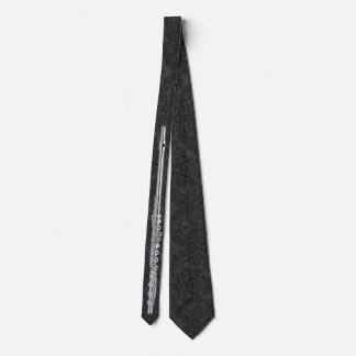 Double-sided Printed Tied Black Damask Flute Tie