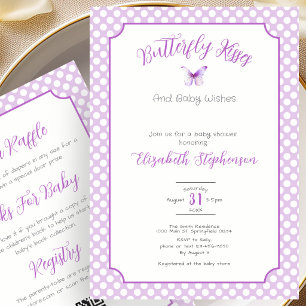 Double Sided Purple Butterfly Kisses Baby Wishes Invitation