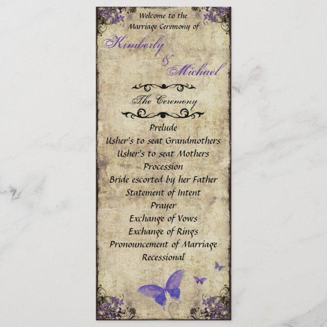 Double Sided Purple Butterfly Wedding Program Programme (Front)