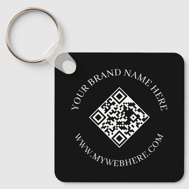 Double Sided QR Code Custom Text Black Keychains (Front)