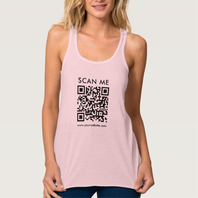 Double Sided QR Code Scan Me Womens Soft Pink Singlet (Front)