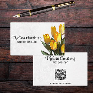 Double Sided Realistic Yellow Tulip with QR Code Business Card