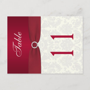 Double-sided Red and Ivory Damask Table Number Postcard