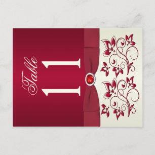 Double-sided Red and Ivory Floral Table Number Postcard