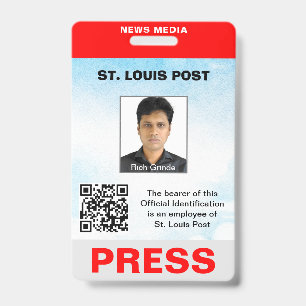 Double Sided Red Light Grey Photo & QR Code Press  ID Badge