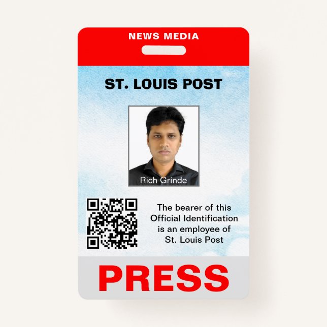 Double Sided Red Light Grey Photo & QR Code Press  ID Badge (Front)