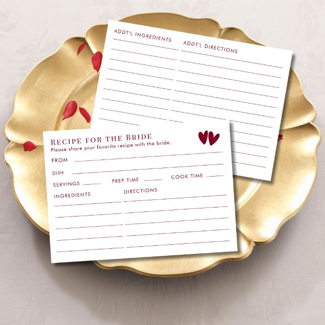 Double Sided Red Valentines Bridal Shower Recipe  Enclosure Card (Creator Uploaded)