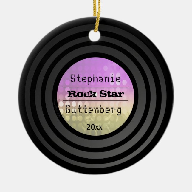 Double Sided Retro Vinyl Pink Disco Light Keepsake Ceramic Tree Decoration (Front)