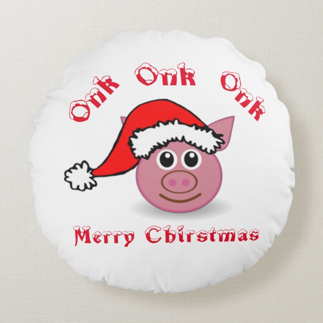 Double Sided Santa Piggy Round Cushion (Front)