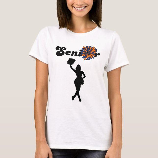 Double Sided Senior Cheerleader  Blue & Orange  T-Shirt (Front)