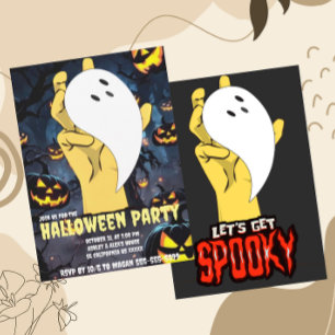 Double-Sided Spooky Ghost Hand Halloween Custom  Invitation