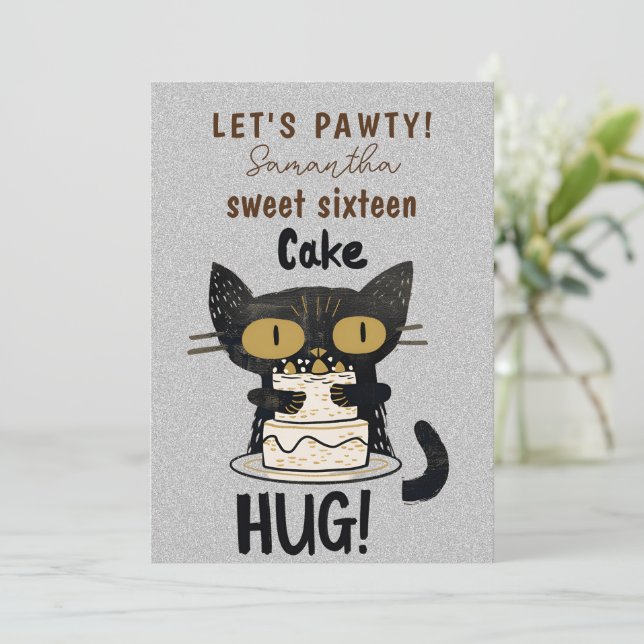 Double Sided-Sweet Sixteen-Paw-ty! Pur-fect  Invitation (Standing Front)