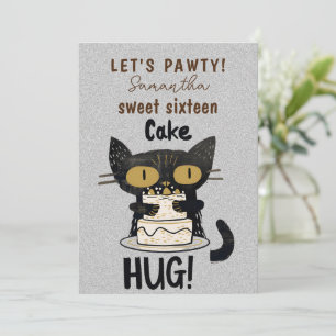 Double Sided-Sweet Sixteen-Paw-ty! Pur-fect  Invitation