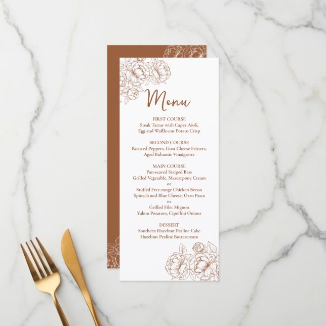 Double-Sided Terracotta Boho Floral Wedding Drink+ Menu (Front/Back In Situ)