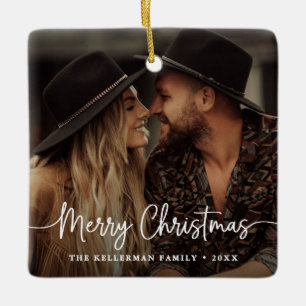 Double Sided Two Photo Elegant Christmas Ceramic Ornament