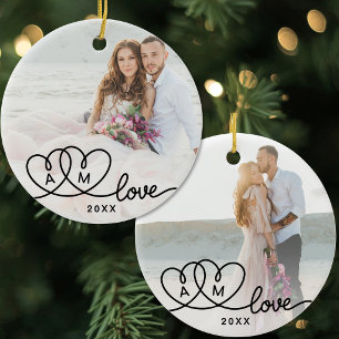 Double Sided Two Photo Script Love Ceramic Tree Decoration