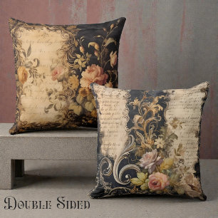 Double Sided Victorian Black & Beige Cushion