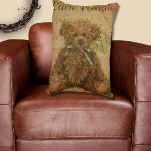 Double Sided Vintage Teddy Bear Postcard Nursery   Decorative Cushion
