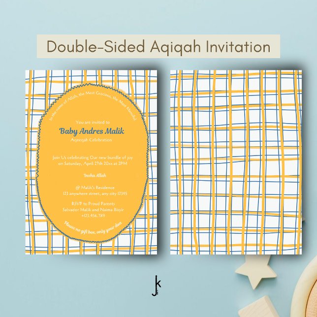 Double-Sided White Yellow Bright Plaid Hand-Drawn Invitation (Creator Uploaded)