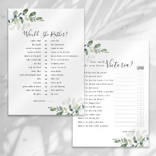Double Sided Would You Rather Bridal Shower Games Invitation