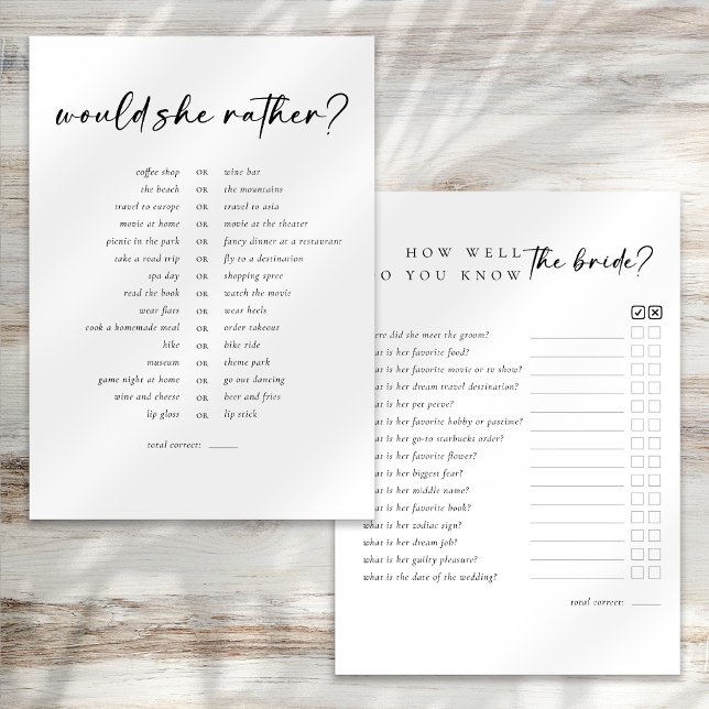 Double Sided Would You Rather Bridal Shower Games Invitation (Creator Uploaded)