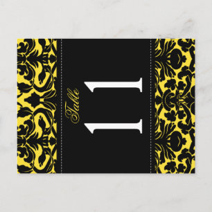 Double-sided Yellow and Black Damask Table Number Postcard