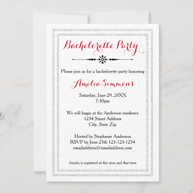 Double Silver Trim - 5x7 Bachelorette Invitation (Front)