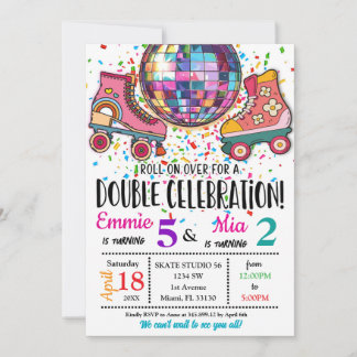 Double Sisters Bdays Celebration Roller Skating  Invitation