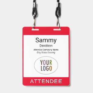 Double Slot Attendee Badge Lanyard Event Logo Red ID Badge