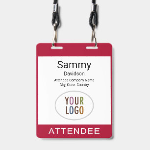 Double Slot Badge Lanyard Business Logo Dark Red ID Badge