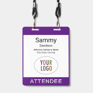Double Slot Name Badge Lanyard Company Logo Purple ID Badge