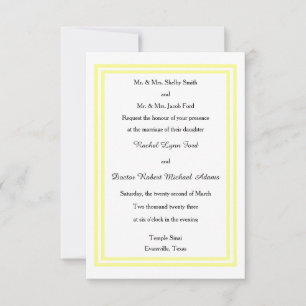 Double Soft Yellow Trim - 3x5 Wedding Invitation