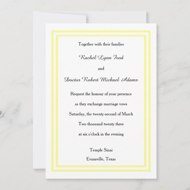 Double Soft Yellow Trim - 5x7 Wedding Invitation (Front)