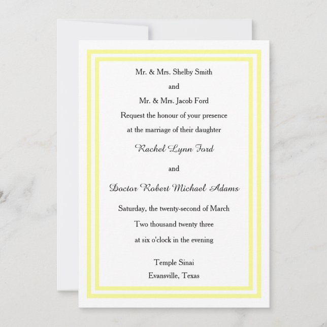 Double Soft Yellow Trim -5x7Wedding Invitation (Front)