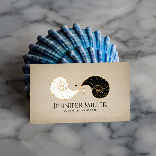 Double Spiral Nautilus Shell Gold Outline Business Card