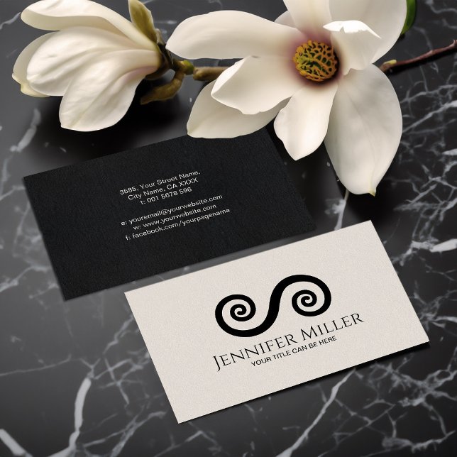 Double Spiral Symbol of Balance - Minimal Black Business Card (Creator Uploaded)