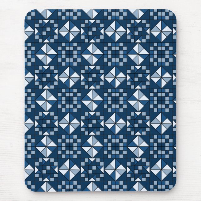 Double Star Chain Shades of Blue Quilt Mouse Pad (Front)
