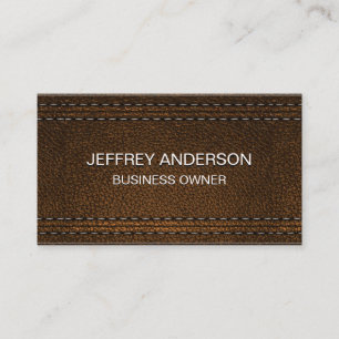 Double Stitched Brown Leather Background Business Card