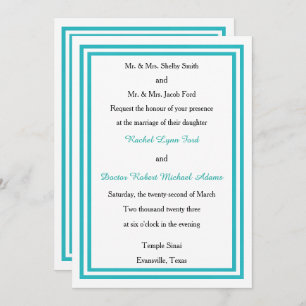 Double Teal Trim -5x7Wedding Invitation