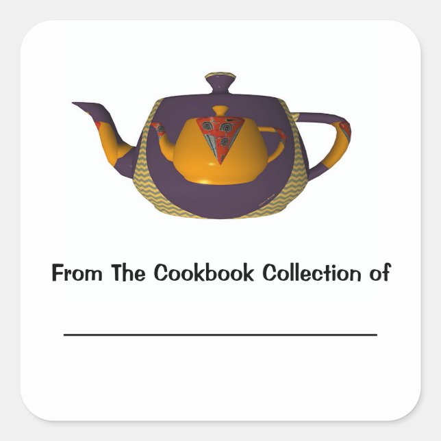  Double Teapot Personalised Cookbook Bookplate Square Sticker (Front)